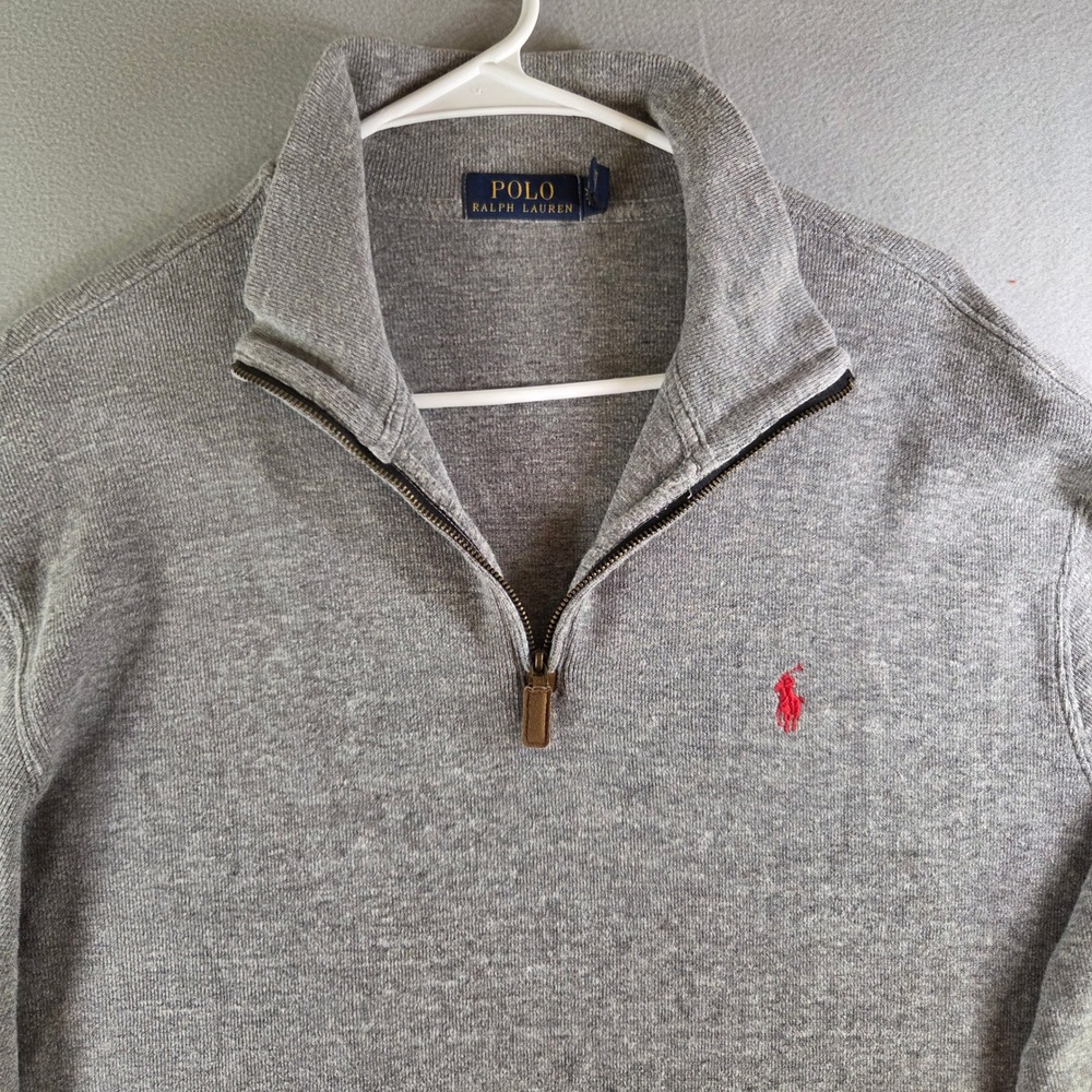 Polo Ralph Lauren Mens XL Heather Grey 1/4 Zip Cotton Knit Pullover Sweater Pony